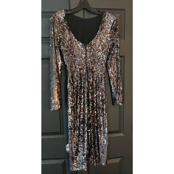 Dress The Population Natalie Long Sleeve Stretch Sequin Midi Sheath Dress XXS - Picture 4 of 9